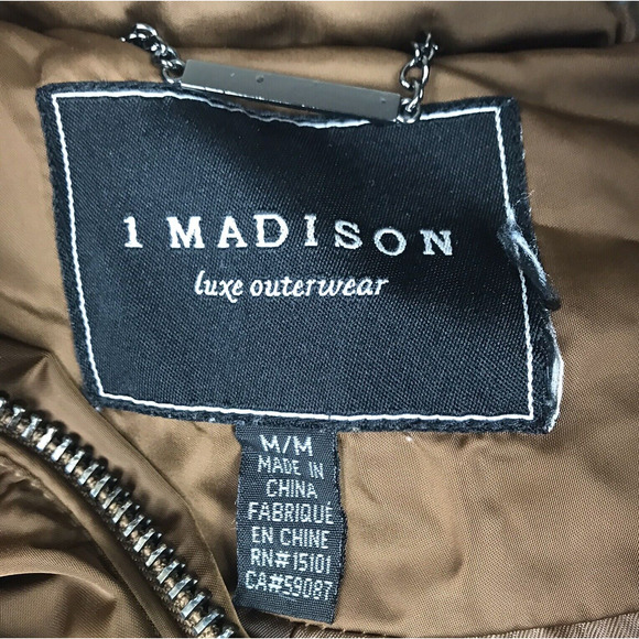 1 Madison Parka Down Puffer Cognac Brown Hooded Pockets Medium FLAW - Picture 13 of 15